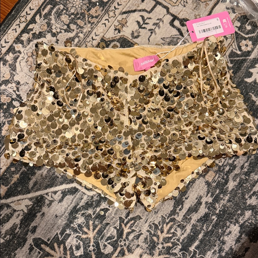 Edikted Gold Sequin Short Shorts